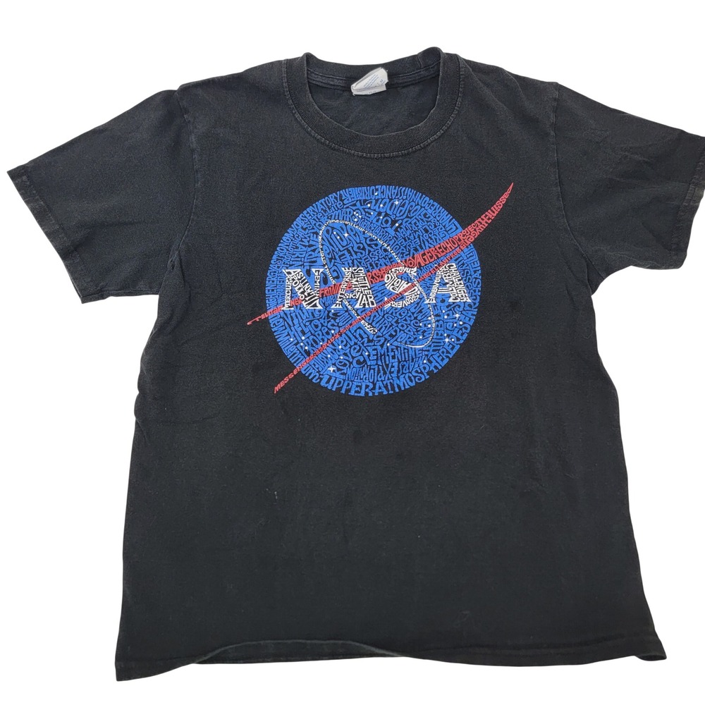 Port & Company NASA Logo Word Cloud Black Graphic Tee Youth Medium M